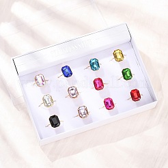 304 Stainless Steel with Glass Cuff Rings for Women&nbsp;RJEW-K309-41D