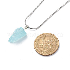 Natural Aquamarine Irregular Rough Nugget Pendant Necklace with 304 Stainless Steel Snake Chains&nbsp;NJEW-JN04021