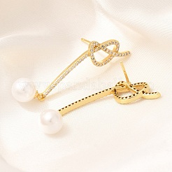 Rack Plating knot Brass Micro Pave Clear Cubic Zirconia Stud Earrings&nbsp;EJEW-H143-23G
