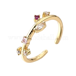 Brass Micro Pave Cubic Zirconia Cuff Rings for Women&nbsp;RJEW-H247-09G