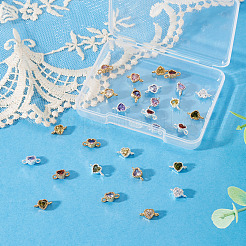 28Pcs 14 Colors Brass Pave Cubic Zirconia Heart Links Connector Charms&nbsp;KK-TA0003-46
