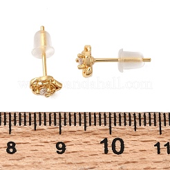 Flower Brass Micro Pave Clear Cubic Zirconia Stud Earrings&nbsp;EJEW-P331-05G