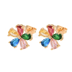 Brass Micro Pave Cubic Zirconia Stud Earrings for Women&nbsp;KK-CBACC01-06G