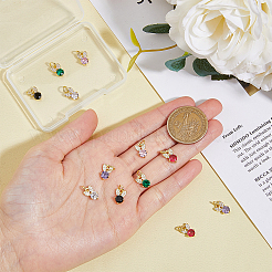 12PCS 6Colors Brass Micro Pave Cubic Zirconia Charms&nbsp;KK-DC0003-72