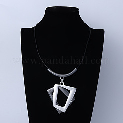 Double Trapezoid Alloy Pendant Black Waxed Cord Necklaces for Women&nbsp;FS-WGAD9CD-01