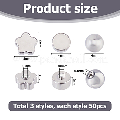 150Pcs 3 Styles Stainless Steel Ear Nuts&nbsp;STAS-HS0001-68