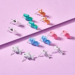 7Pair 7 Style Cute Animal Resin Stud Earrings&nbsp;EJEW-SZ0001-59