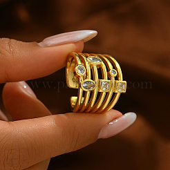 Brass Pave Cubic Zirconia Irregular Geometric Multi-layer Cuff Rings for Women&nbsp;IO9593