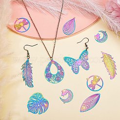 24Pcs 12 Style 201 Stainless Steel Filigree Pendants&nbsp;STAS-SZ0001-78
