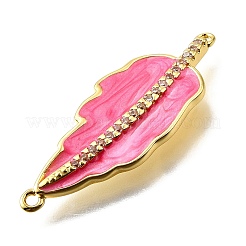 Brass Micro Pave Clear Cubic Zirconia Enamel Leaf Connector Charms&nbsp;KK-V011-25G-F