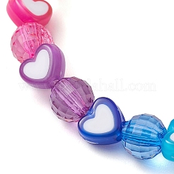 Heart & Faceted Round Acrylic Beaded Stretch Bracelets&nbsp;BJEW-JB10245-02