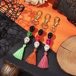 Halloween Synthetic & Dyed Turquoise Skull Pendant Decorations&nbsp;HJEW-JM01998
