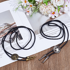 4Pcs 2 Colros Retro Alloy Pendant Black PU Leather Lariat Bolo Tie Necklaces&nbsp;NJEW-ME0001-11B