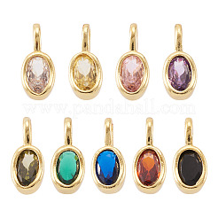 9Pcs 9 Colors Oval Brass Micro Pave Cubic Zirconia Charms&nbsp;KK-TA0008-29