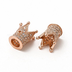 Rack Plating Brass Micro Pave Cubic Zirconia Beads&nbsp;ZIRC-C043-01RG