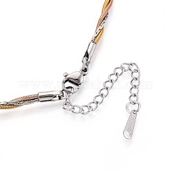 2.5MM 3-Color 304 Stainless Steel Twisted Round Snake Chain & Boston Link Chain Necklaces&nbsp;NJEW-N058-15GPRG