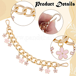 2Pcs Alloy Enamel Pink Flower Charm Aluminum Bag Decorative Chains&nbsp;HJEW-BBC0001-29