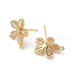 Brass Micro Pave Clear Cubic Zirconia Stud Earring Findings&nbsp;KK-D504-04G