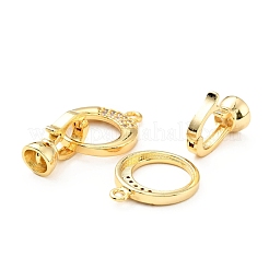 Rack Plating Brass Micro Pave Clear Cubic Zirconia Fold Over Clasps&nbsp;KK-E034-26G