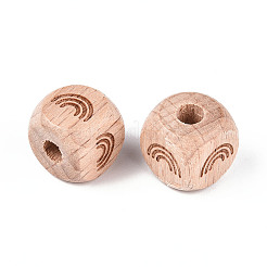Engraved Beech Wood Beads&nbsp;WOOD-N015-08E