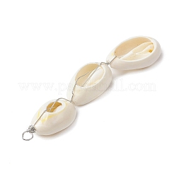3 Natural Cowrie Shell Beaded Big Pendants&nbsp;PALLOY-JF03807