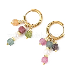 Natural Cultured Freshwater Pearl & Natural Multicolor Tourmaline Dangle Earrings&nbsp;EJEW-JE07460