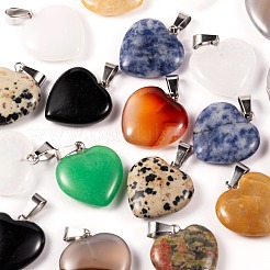 20Pcs 10 Style Heart Natural Gemstone Pendants&nbsp;G-LS0002-16