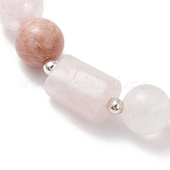 Natural Rose Quartz & Quartz Crystal & Sunstone Beads Stretch Bracelets for Women&nbsp;BJEW-TA00704-03