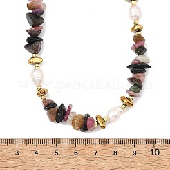 Natural Multicolor Tourmaline Chip & Rice Natural Cultured Freshwater Pearl Beaded Necklaces for Men Women&nbsp;NJEW-JN06085