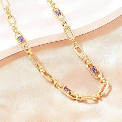5MM Brass Pave Cubic Zirconia Oval Link Chain Necklaces&nbsp;NJEW-D324-01G-06