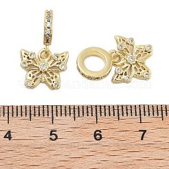 Rack Plating Brass Clear Cubic Zirconia European Dangle Charms&nbsp;KK-Q006-59G-01