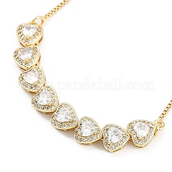 Brass Clear Cubic Zirconia Multi Hearts Pendant Box Chain Necklaces for Women&nbsp;NJEW-U015-01G