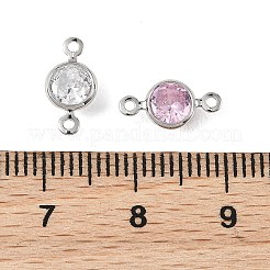 SHEGRACE Brass Pave Cubic Zirconia Flat Round Connector Charms&nbsp;XGRQ2O925-443P