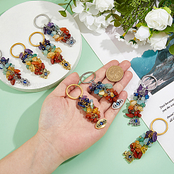 8Pcs Chakra Natural Gemstone Chip Bead Keychain&nbsp;KEYC-FH00054