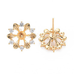 Brass Micro Pave Clear Cubic Zirconia Stud Earring Findings&nbsp;KK-S364-055