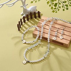 Plastic Pearl Daisy Pendant Dangle Earrings & Stretch Bracelet & Pendant Necklace&nbsp;SJEW-JS01256