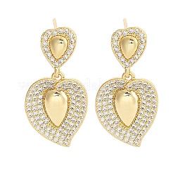 Brass Micro Pave Clear Cubic Zirconia Dangle Stud Earrings for Women&nbsp;EJEW-F352-05G-02