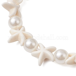 Starfish Synthetic Turquoise & Acrylic Pearl Braided Bead Bracelets for Women&nbsp;BJEW-JB11263-02