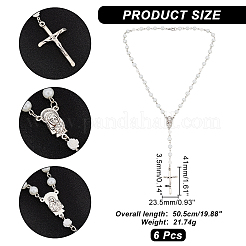 Glass Pearl & Resin Rose Rosary Bead Necklace&nbsp;NJEW-PH01478