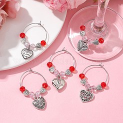 Valentine's Day Heart Alloy Wine Glass Charms&nbsp;AJEW-JO00228