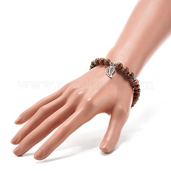 Reiki Natural Unakite & Wenge Wood Beads Stretch Bracelet&nbsp;BJEW-JB06896-05