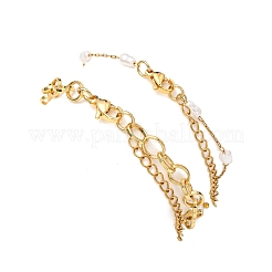 2Pcs 2 Styles 304 Stainless Steel Sea Turtle & Round Shell Pearl Charm Bracelets & 316 Surgical Stainless Steel Plastic Imitation Pearl Link Bracelets Set for Women&nbsp;BJEW-JB12422