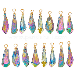 16Pcs Electroplated Raw Rough Natural Quartz Crystal Copper Wire Wrapped Pendants&nbsp;FIND-FG0003-30A
