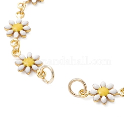 Brass Enamel Daisy Flower Link Chain Bracelet Making&nbsp;AJEW-JB01438-01