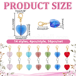 56Pcs 14 Styles Faceted Heart Glass Pendants Decoration&nbsp;HJEW-HY00153