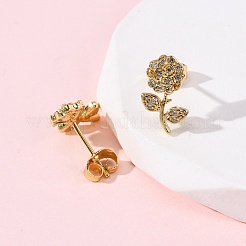 Brass Micro Pave Clear Cubic Zirconia Flower Stud Earrings&nbsp;EJEW-K267-35G