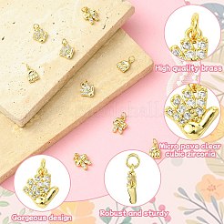 9Pcs 3 Style Brass Micro Pave Clear Cubic Zirconia Pendants&nbsp;KK-CJ0002-81