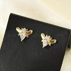 Brass Micro Pave Clear Cubic Zirconia Stud Earrings&nbsp;EJEW-R016-26G-11