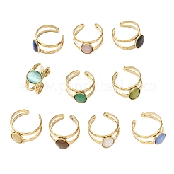 304 Stainless Steel with Glass Cat Eye Cuff Rings for Women&nbsp;RJEW-K309-40G