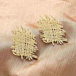 Woven Rhombus Brass Stud Earrings&nbsp;EJEW-R025-19G